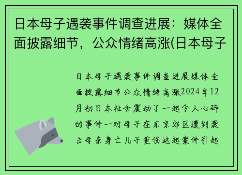 日本母子遇袭事件调查进展：媒体全面披露细节，公众情绪高涨(日本母子四人火灾)